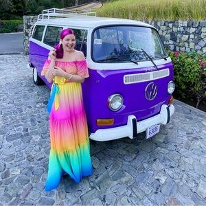 Vici off the shoulder rainbow dress